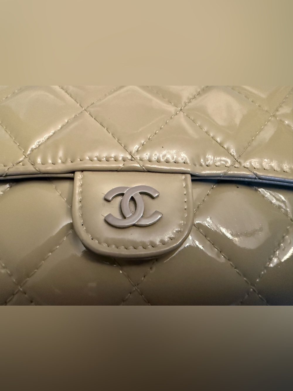 CHANEL Quilted Patent Leather Long Wallet in Light Beige - Picture 2 of 7